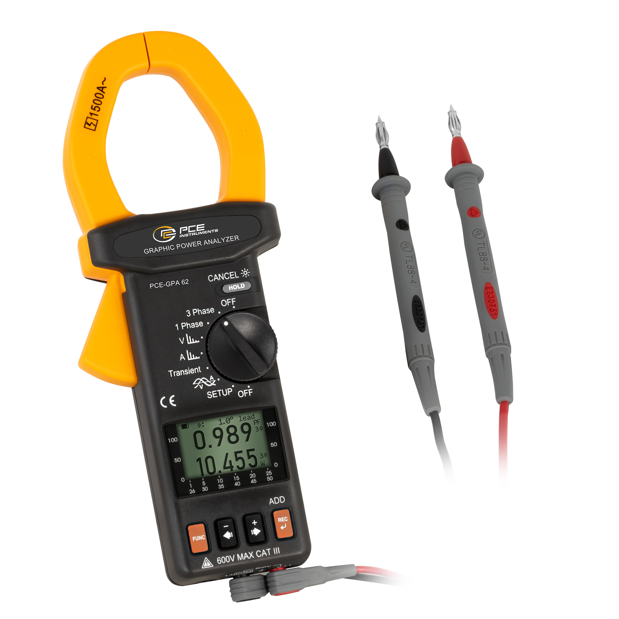 PCE Graphic Power Analyzer — Three-Phase Clamp Meter, Network Analyzer, Power and Energy Meter, Data Logger, Model# PCE-GPA 62